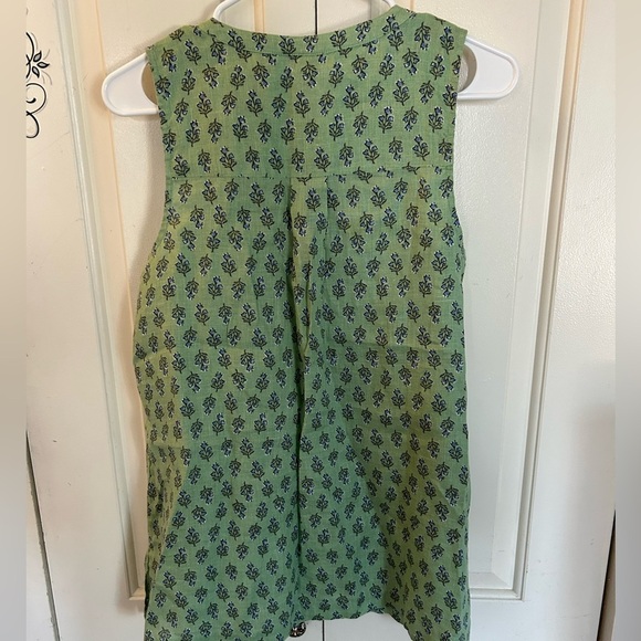 Pure Jill Linen Tunic Size Small Green Tomato Artisan Floral Sleeveless Top - Picture 4 of 8